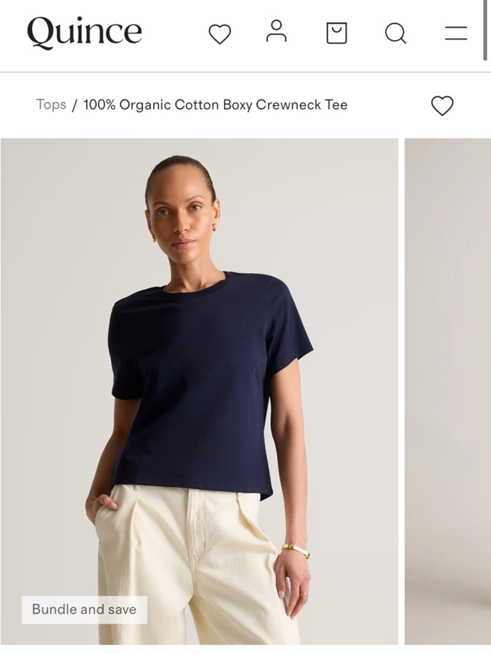 2 Quince Women's 100% Organic Cotton Boxy Crewneck Tees - Navy + Dusty Beige